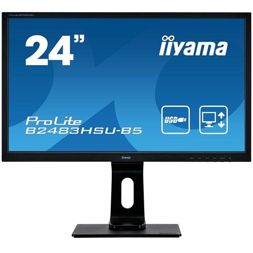Iiyama monitor Prolite 24" 1920x1080, 250cdm˛, 13cm Height Adj., Pivot, Stand, Speakers, VGA, HDMI, DisplayPort, USB2.0x 2, 1ms ( B2483HSU-B5) Cene