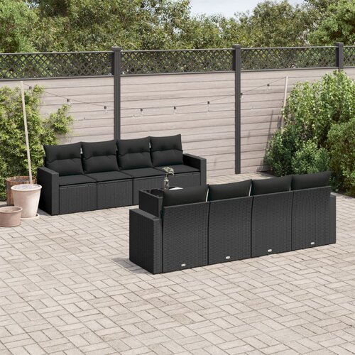 VidaXL 9-dijelni set vrtnih sofa s jastucima crni od poliratana Slike