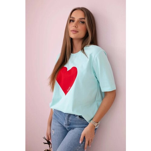 Kesi Cotton blouse with mint heart print Cene