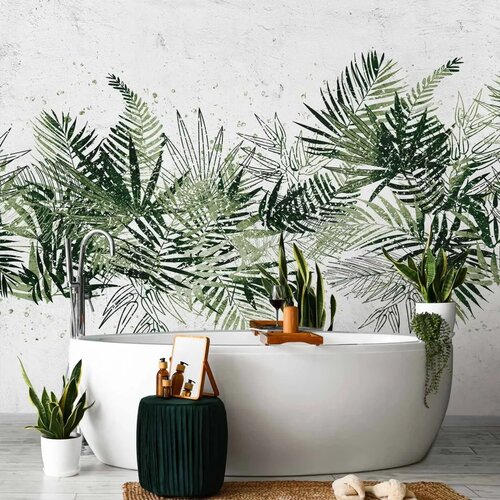  Foto tapeta - Jungle and green plume - large tropical leaves on a white background 350x256 Slike