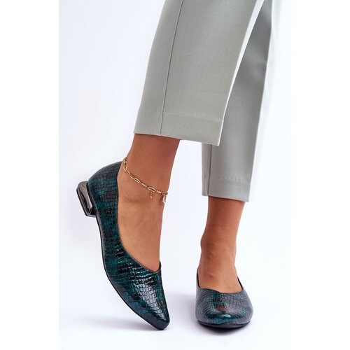 Kesi Leather of a lacerated ballerina with a flat heel of dark green vaani Slike