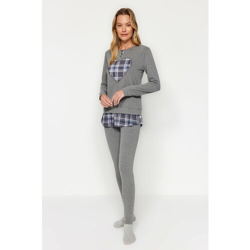 Trendyol Gray Heart Printed Tshirt-Leggings, Knitted Pajamas Set Slike