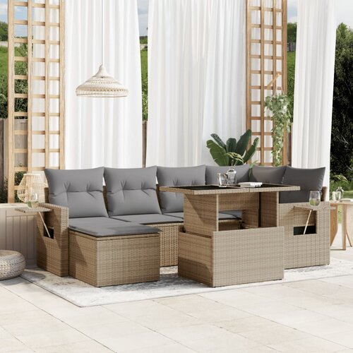 vidaXL 7-dijelni set vrtnih sofa od poliratana s jastucima bež Cijene