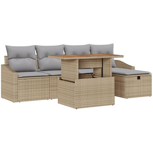VidaXL Vrtna garnitura - 6-dijelni set vrtnih sofa s jastučićima Bež Poli rattan Slike