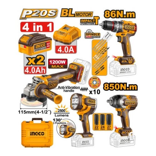 Ingco neto m cosli251192e aku set (bu&amp;Scaron; 86nm+brus+ud odv 850nm+lampa) super ( COSLI251192E ) Slike
