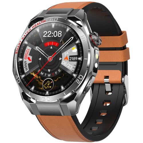 INF Smartwatch kompatibilen z Android in iOS - rjav usnjen+gumen pa&scaron;ček, 1.47in AMOLED, podpora ECG, (5000263682) Cene