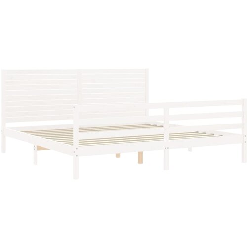  Okvir za krevet s uzglavljem bijeli 200x200 cm od masivnog drva Slike