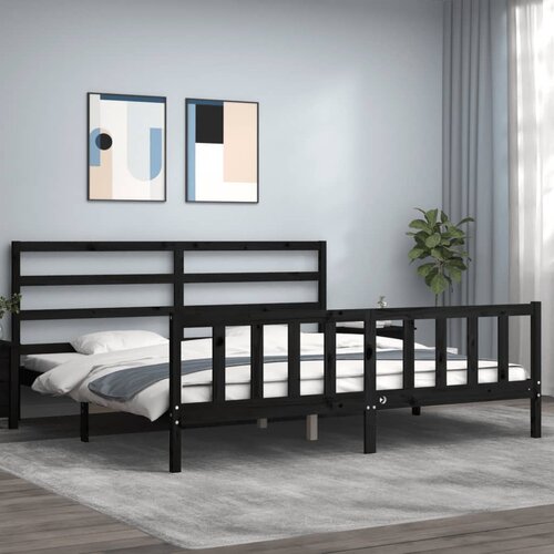 VidaXL Okvir za krevet s uzglavljem crni 200 x 200 cm od masivnog drva Slike