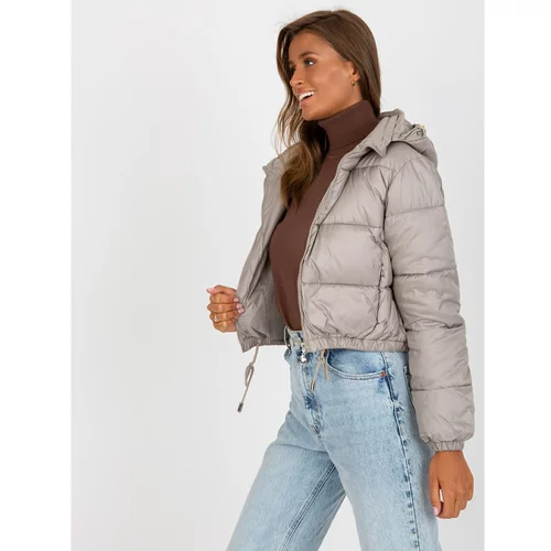 Fashion Hunters Gray short winter jacket with a hood