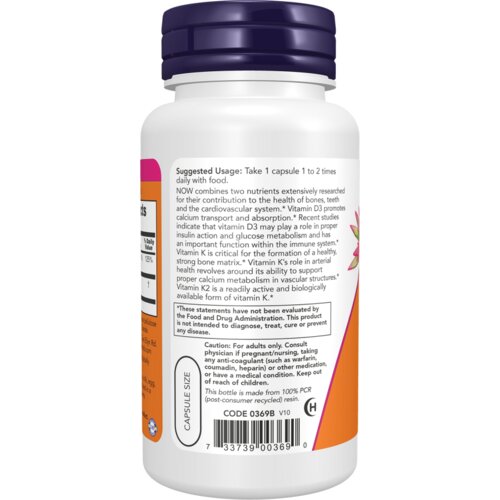 Now Foods Vitamin D3 &amp;amp; K2 120 kaps. Slike