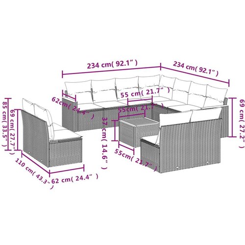  12-dijelni set vrtnih sofa s jastucima bež od poliratana Slike