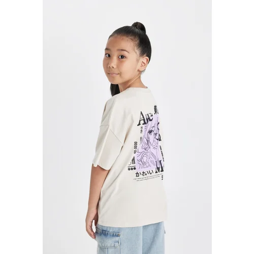 Defacto Girl's Oversize Fit Crew Neck Printed Short Sleeve T-Shirt