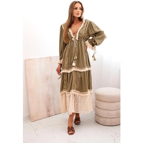 Kesi Włoski Women's boho dress with lace khaki Cene