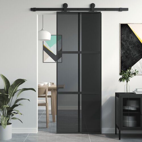 vidaXL Klizna vrata crna 76x205 cm od kaljenog stakla i aluminija Cijene