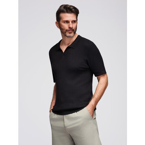 Ombre Men&amp;#039;s buttonless polo shirt with open collar - black Slike