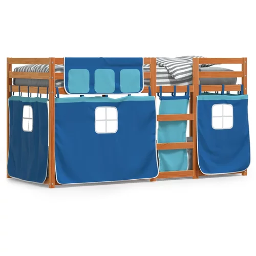 vidaXL Krevet na kat sa zavjesama plavi 75x190 cm od masivne borovine