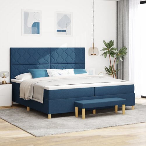 Box Spring Krevet s Madracem &amp Klupom Plavi 200x200 cm Tkanina Cene
