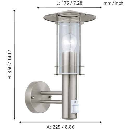 Eglo lisio spoljna zidna lampa/1, e27, senzor, inox/staklo Slike