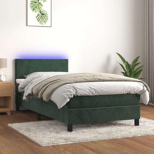 vidaXL Box spring postelja z vzmetnico LED tem. zelena 90x19 Cene