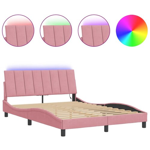Maison Chic Posteljni Okvir - Dvoposteljna postelja z LED lučkami roza 120x200 cm žamet, (22081960) Cene