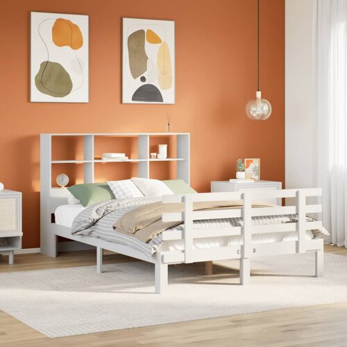 VidaXL Krevet s regalom z knjige bez madraca bijeli 120x190cm borovina Slike