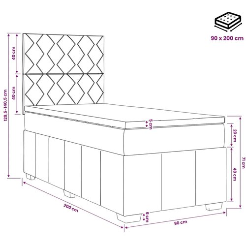  LED okvir za krevet s madracem Crna 90 x 200 cm Tkanina - Crna 90 x 200 cm Dizajn s rombovima Slike