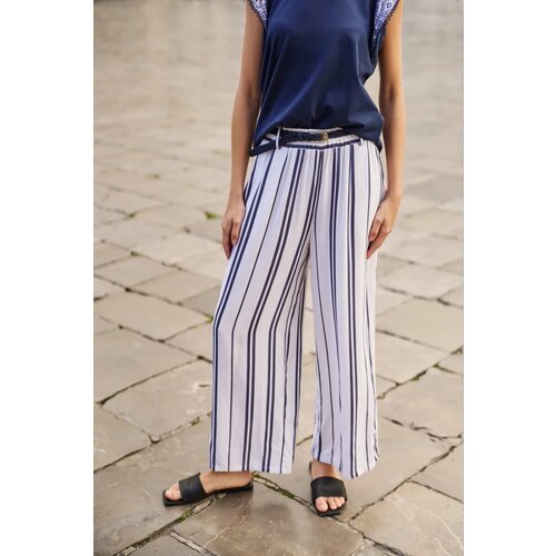 Marisse White Striped Viscose Trousers Slike