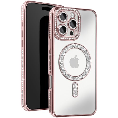AVIZAR Diamantno ohi&scaron;je za telefon iiPhone 16 Pro Max MagSafe Contour Strass, &Scaron;ampanjec roza, (5000086688) Cene