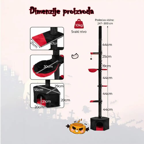  Maca Halloween penjalica i grebalica za Mačke do plafona 300cm Crna Slike