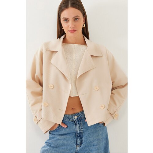 Bianco Lucci Women&amp;#039;s Raglan Sleeve Detail Short Trench Coat 2431 Slike