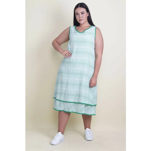 Şans Women's Plus Size Green Piping Detailed Coated Hem Lined Dress