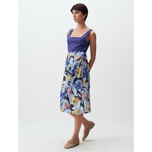 Jimmy Key Light Blue Gathered Detailed Floral Midi Skirt Slike