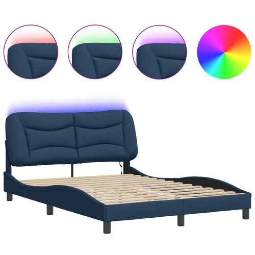 Maison Chic Posteljni okvir - Dvoposteljna postelja - Zakonska postelja z LED lučkami moder 140x190 cm tkanina, (21693425) Cene