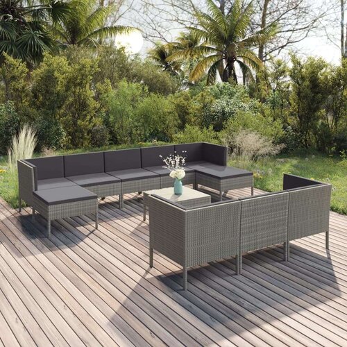  11-dijelna vrtna garnitura od poliratana s jastucima siva Cijene