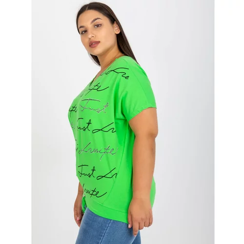 Fashionhunters Green cotton plus size t-shirt with an applique