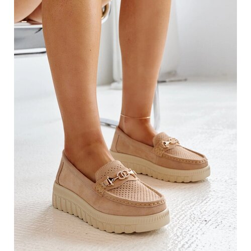 Gemre Beige leather shoes with decorative buckle Taija Cene
