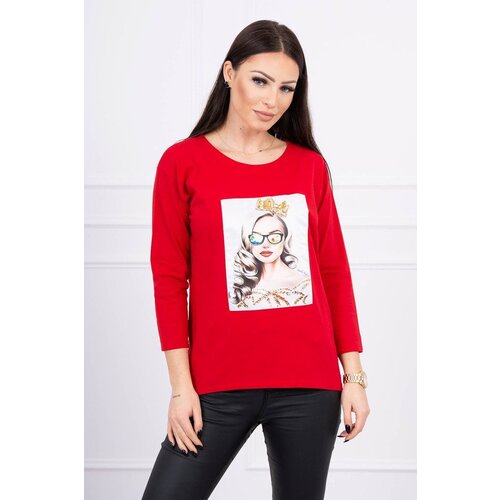Kesi Blouse with graphics of a girl in glasses 3D red Slike