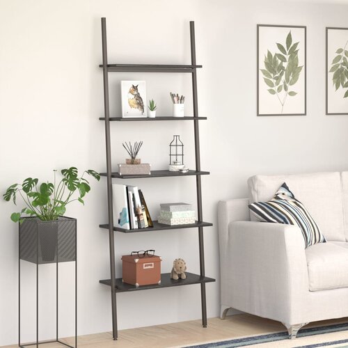 VidaXL 5-nadstropni prislonski regal črn 64x34x185,5 cm Slike