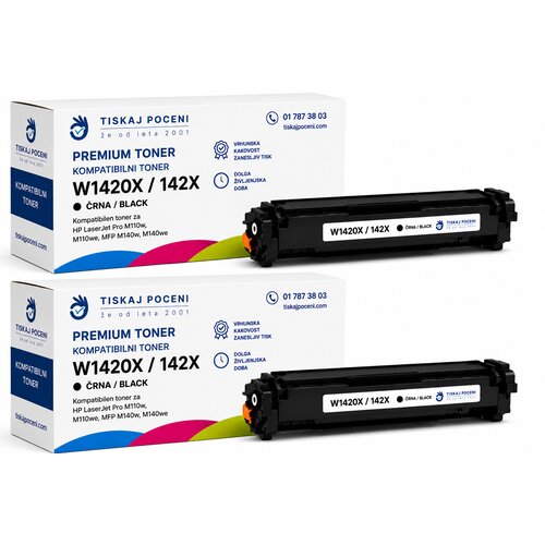  KOMPATIBILNI TONER ZA HP 142A XL polnitev/ W1420A / ZA LJ M110we/M110w/140we - črn kompatibilni za 2.000 strani NE DELA NA MODELIH: NE DELA NA MODELIH TISKALNIKOV M140we in M110we 2 KOSA Slike