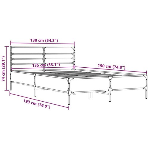  Posteljni okvir siva sonoma 135x190 cm inženirski les in kovina Slike