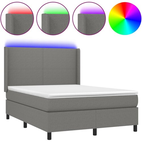 vidaXL Box spring postelja z vzmetnico LED temno siva 140x190 cm blago, (20938012) Cene