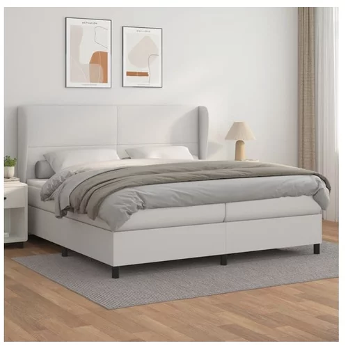  Box spring postelja z vzmetnico bela 200x200 cm umetno usnje