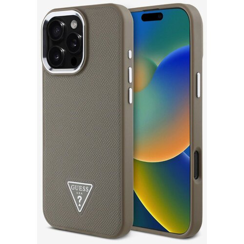 Guess PU Grained Triangle Logo Zadn&iacute; Kryt pro iPhone 16 Pro Max Brown Ovitek za telefon Vijolična Cene