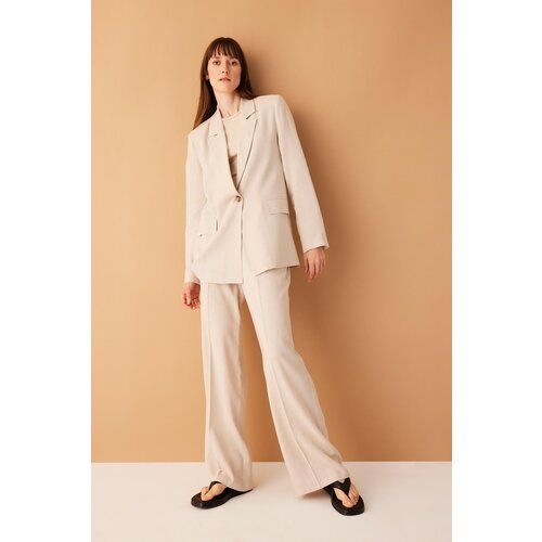 Defacto Wide Leg Pocket High Waist Wide Leg Darted Linen Blend Trousers Slike