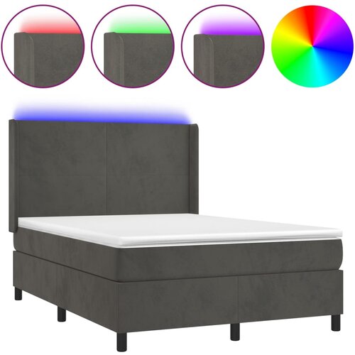 VidaXL Box spring postelja z vzmetnico LED temno siva 140x190 cm žamet, (20789409) Slike