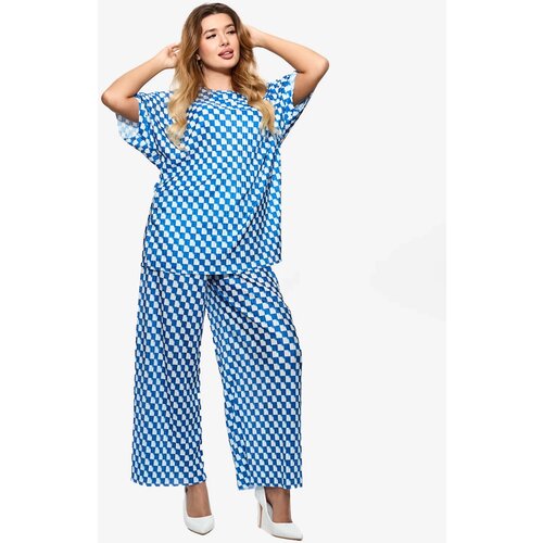 Resti Blue women's pleated patterned set - Clothing Cene