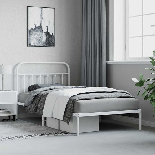  Metalni okvir za krevet s uzglavljem bijeli 107x203 cm Slike
