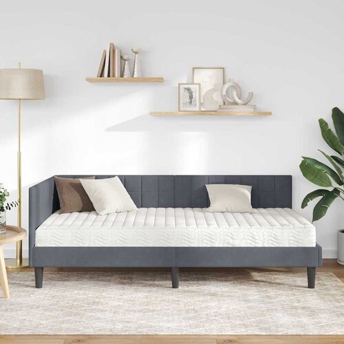  Kutni krevetni okvir s madracem 2 kom. Tamnosiva 90 x 200 cm Slike
