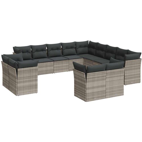 VidaXL 13-dijelni set vrtnih sofa poliratan s jastucima svijetlosivi Slike