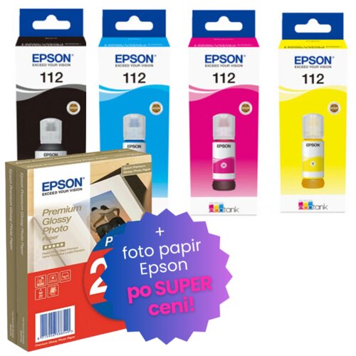 Epson Komplet črnil 112 (BK/C/M/Y), original + foto papir po SUPER ceni Cene